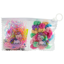 Elastic Hair Bands 140 Pack Unicorn Pastel Colours in Zip Travel Pouch