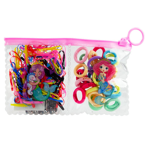 Elastic Hair Bands 140 Pack Mermaid Pastel Colours in Zip Travel Pouch