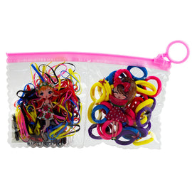 Elastic Hair Bands 140 Pack Bright Girl Colours in Travel Zip Pouch