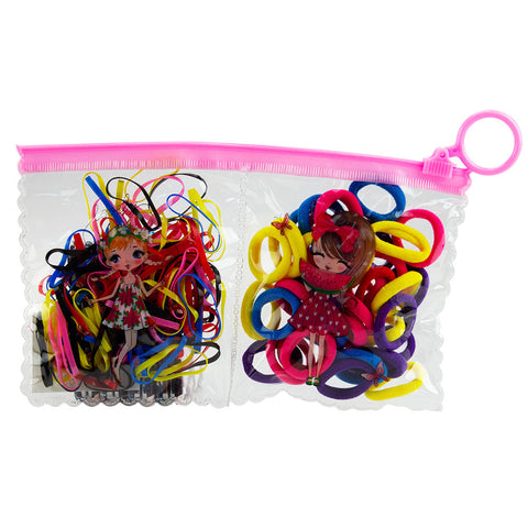 Elastic Hair Bands 140 Pack Bright Girl Colours in Travel Zip Pouch