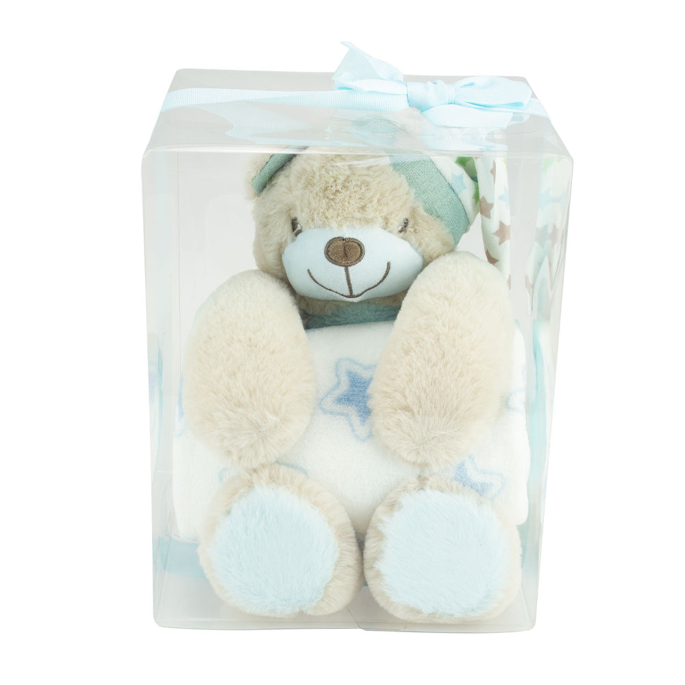 Baby Blanket And Plush Toy Gift Set In A Beige Bear Design Holding A Blanket