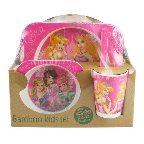 Bamboo Princess Dinner Set for Kids Eco Friendly Baby Mealtime Set Pink