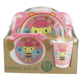 Bamboo Bee Dinner Set for Kids Pink Eco Friendly Baby Feeding Set by Baby & Me