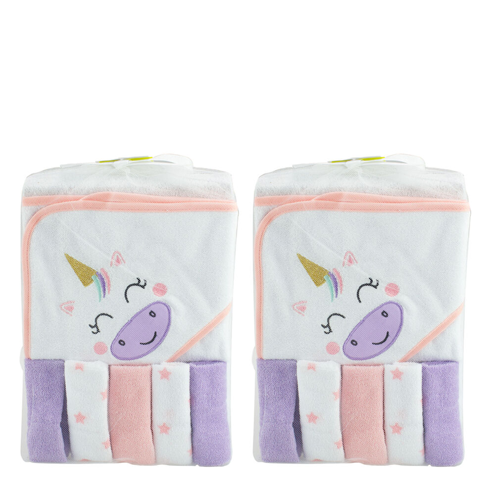 Baby Girls Towel and Wash Cloth Gift Set Unicorn Design x2