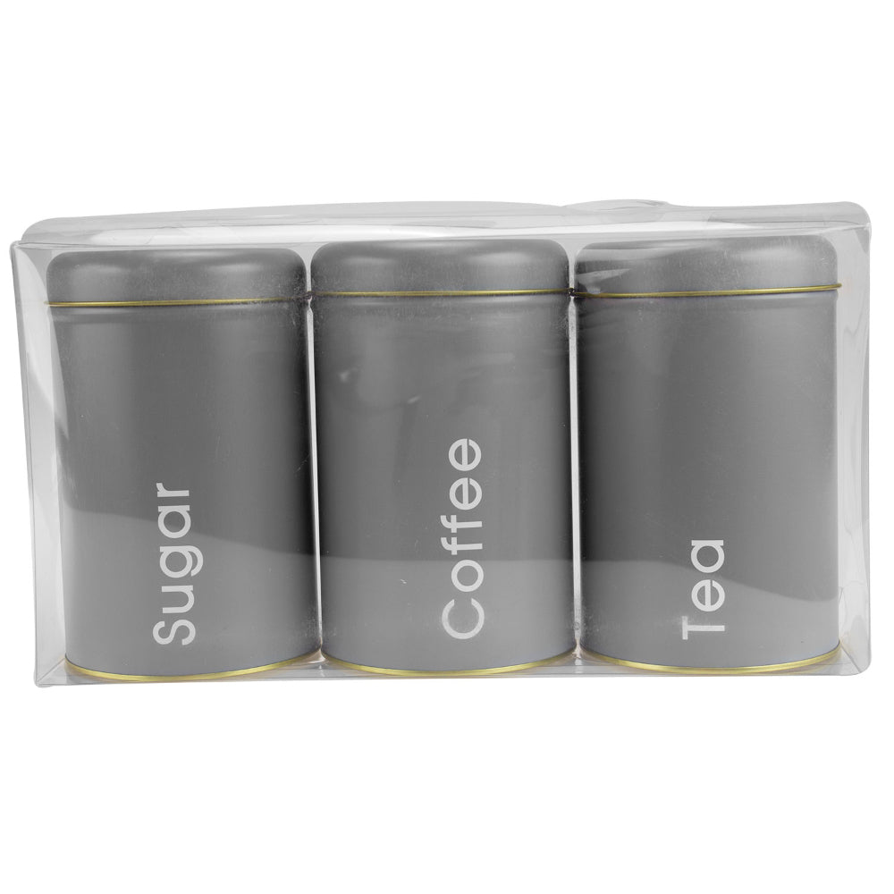 Kitchenware 3 Piece Coffee Tea And Sugar Tin Set In Dark Grey Color