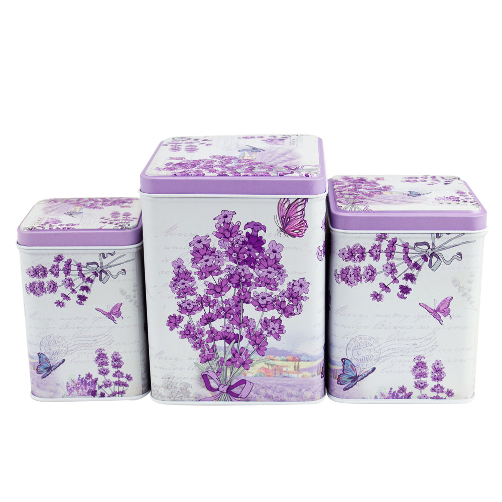 Kitchenware 3 Piece Storage Set With Purple Flower Design Square Shape