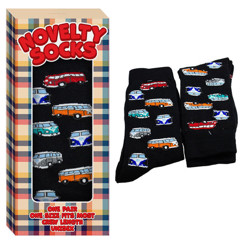 Unisex Novelty Crew Socks  Combi Van Design in Gift Box One Size Fits Most