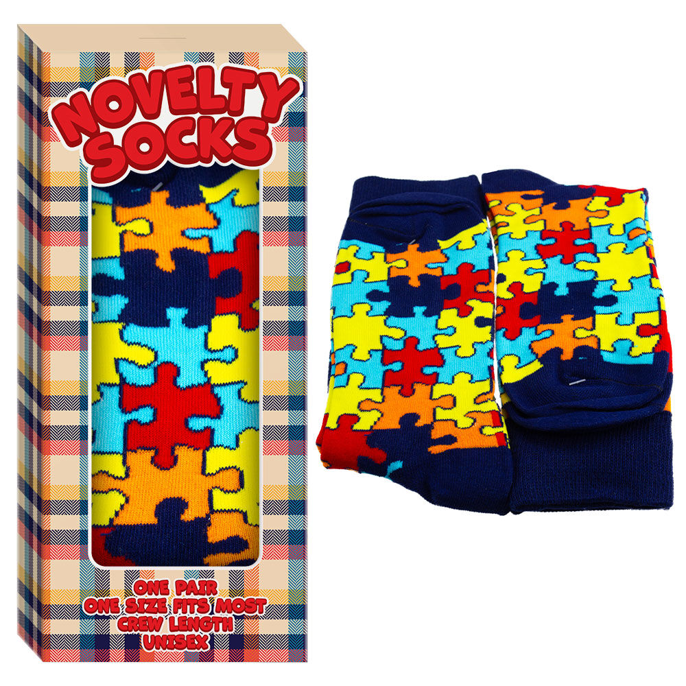 Unisex Jigsaw Puzzle Crew Socks Colourful Gift Boxed One Size Fits Most