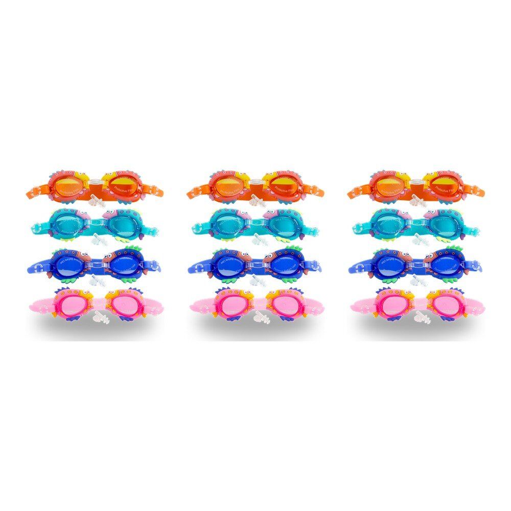 Kids Swimming Goggles Fish Design with Ear Plugs Assorted Colours - Random Colour Supplied Pack of 3
