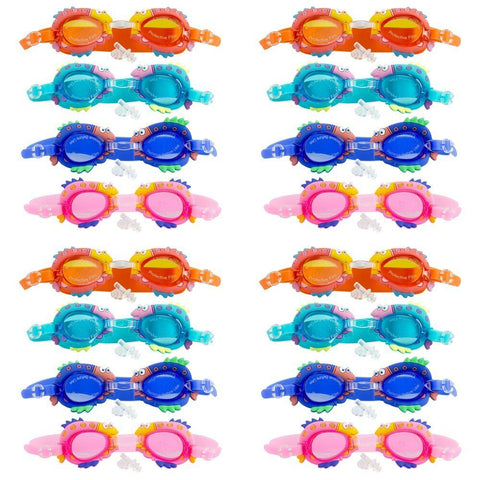 Kids Swimming Goggles Fish Design with Ear Plugs Assorted Colours - Random Colour Supplied Pack of 4
