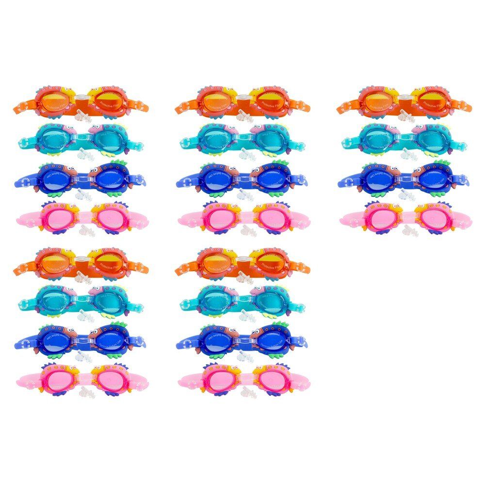 Kids Swimming Goggles Fish Design with Ear Plugs Assorted Colours - Random Colour Supplied Pack of 5