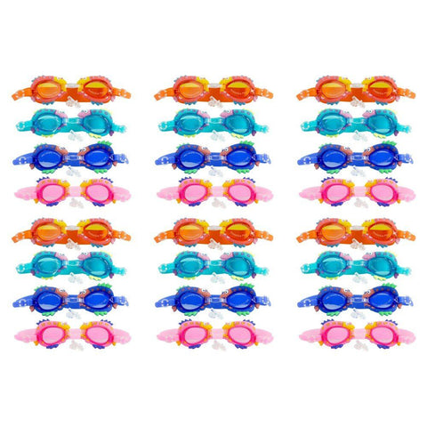 Kids Swimming Goggles Fish Design with Ear Plugs Assorted Colours - Random Colour Supplied Pack of 6