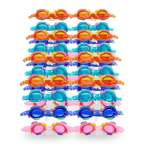 Kids Swimming Goggles Fish Design with Ear Plugs Assorted Colours - Random Colour Supplied Pack of 8