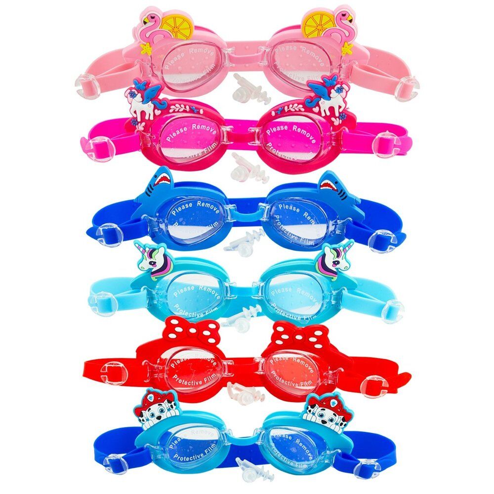 Kids Swimming Goggles Animal Designs with Ear Plugs Assorted - Random Design and Colour Supplied Pack of 3