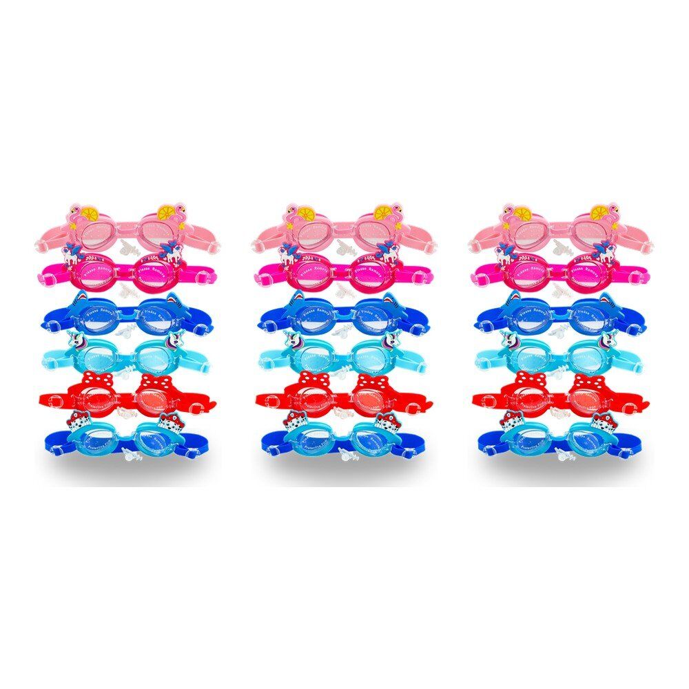 Kids Swimming Goggles Animal Designs with Ear Plugs Assorted - Random Design and Colour Supplied Pack of 3