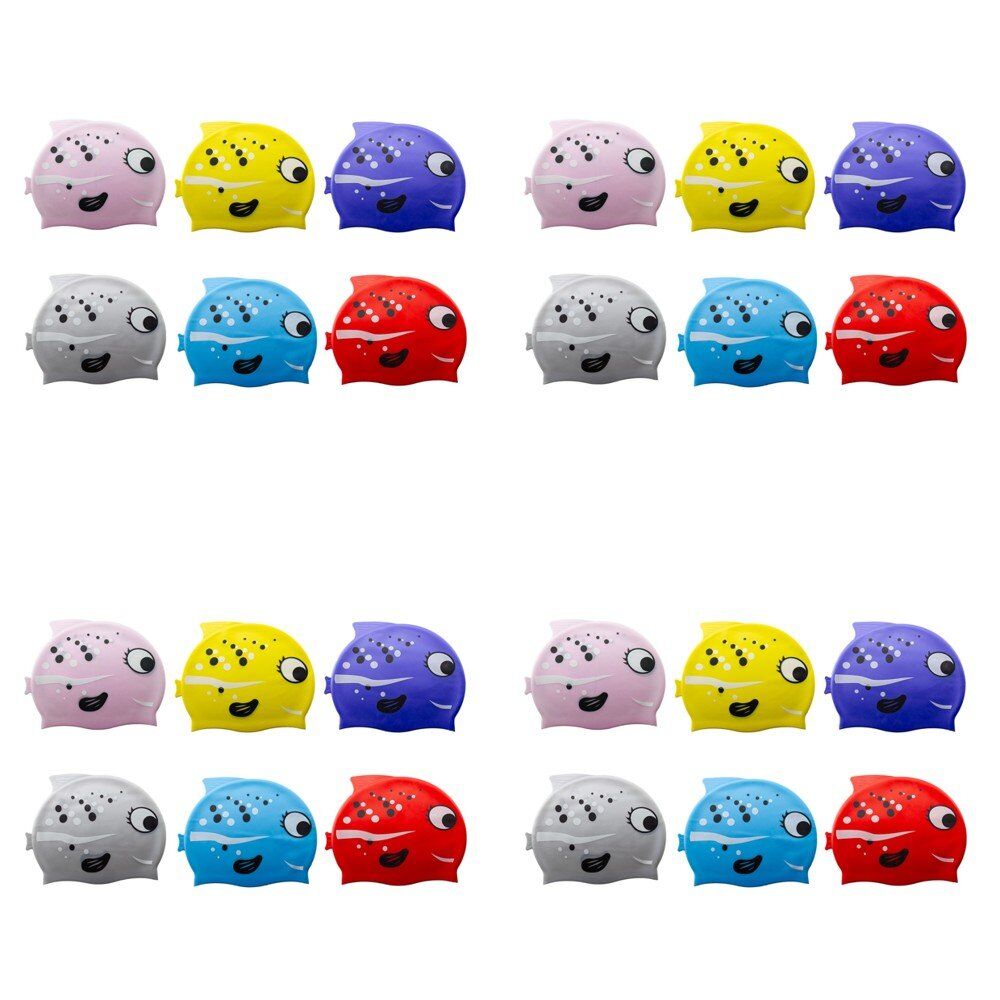 Kids Swimming Cap Mrs Fish Assorted Colours - Random Colour Supplied Pack of 4