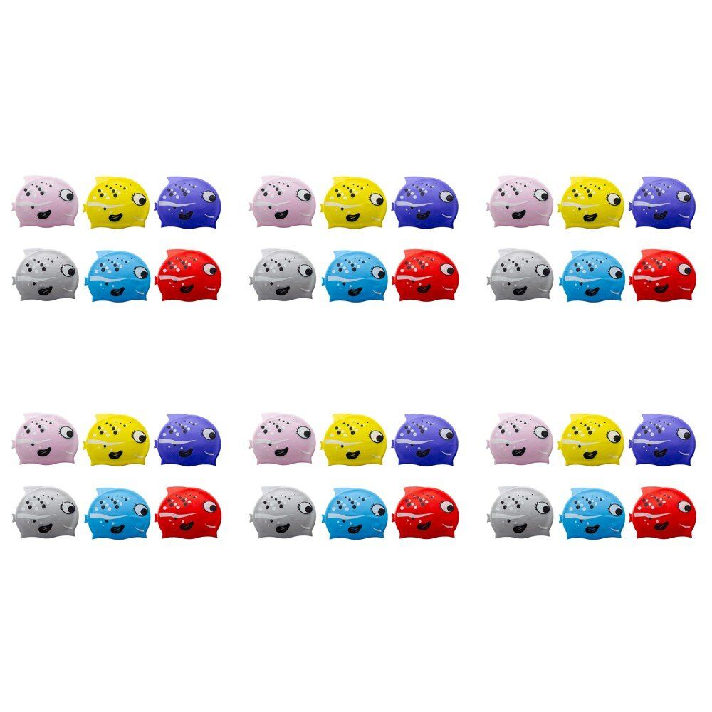 Kids Swimming Cap Mrs Fish Assorted Colours - Random Colour Supplied Pack of 6