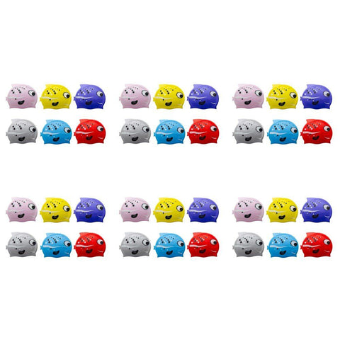 Kids Swimming Cap Mrs Fish Assorted Colours - Random Colour Supplied Pack of 6