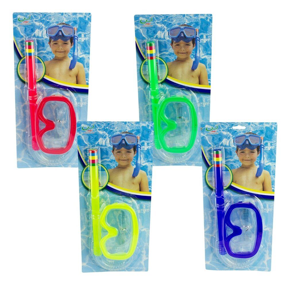 Kids Swimming Goggles Mask and Snorkel Set Assorted Colours - Random Colour Supplied Bundle of 2