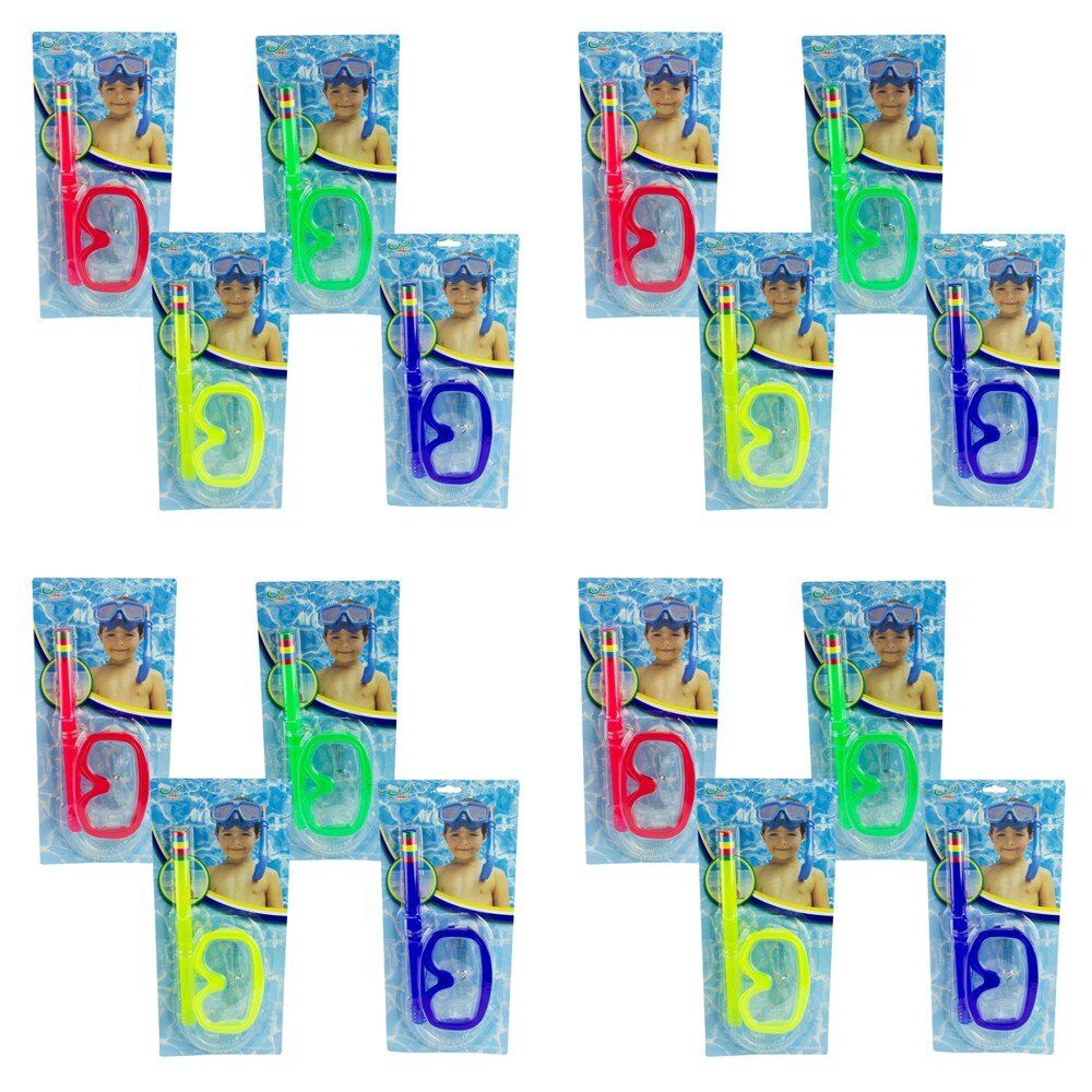 Kids Swimming Goggles Mask and Snorkel Set Assorted Colours - Random Colour Supplied Bundle of 4