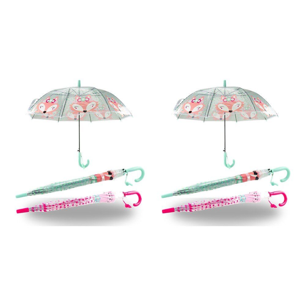 Kids Clear Dome Umbrella Fox Print - Random Colour Supplied Pack of 2