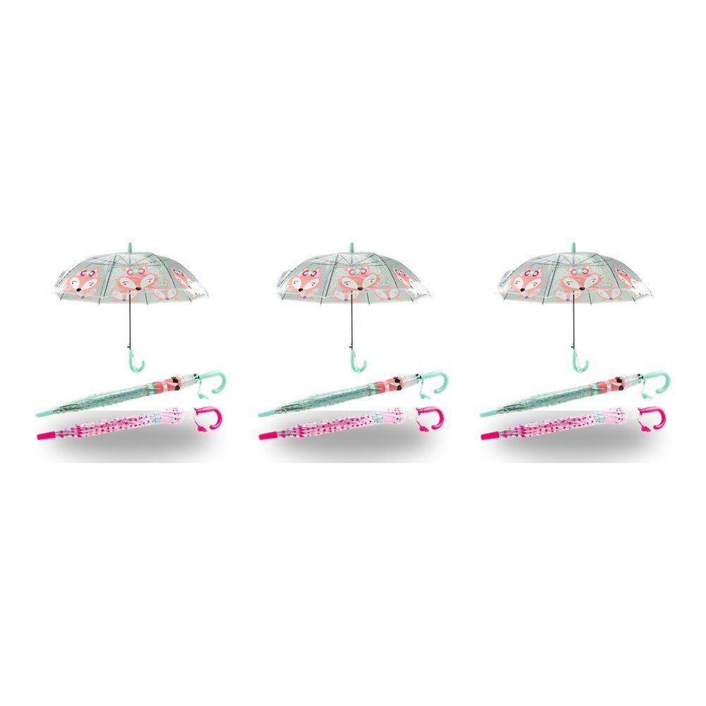 Kids Clear Dome Umbrella Fox Print - Random Colour Supplied Pack of 3