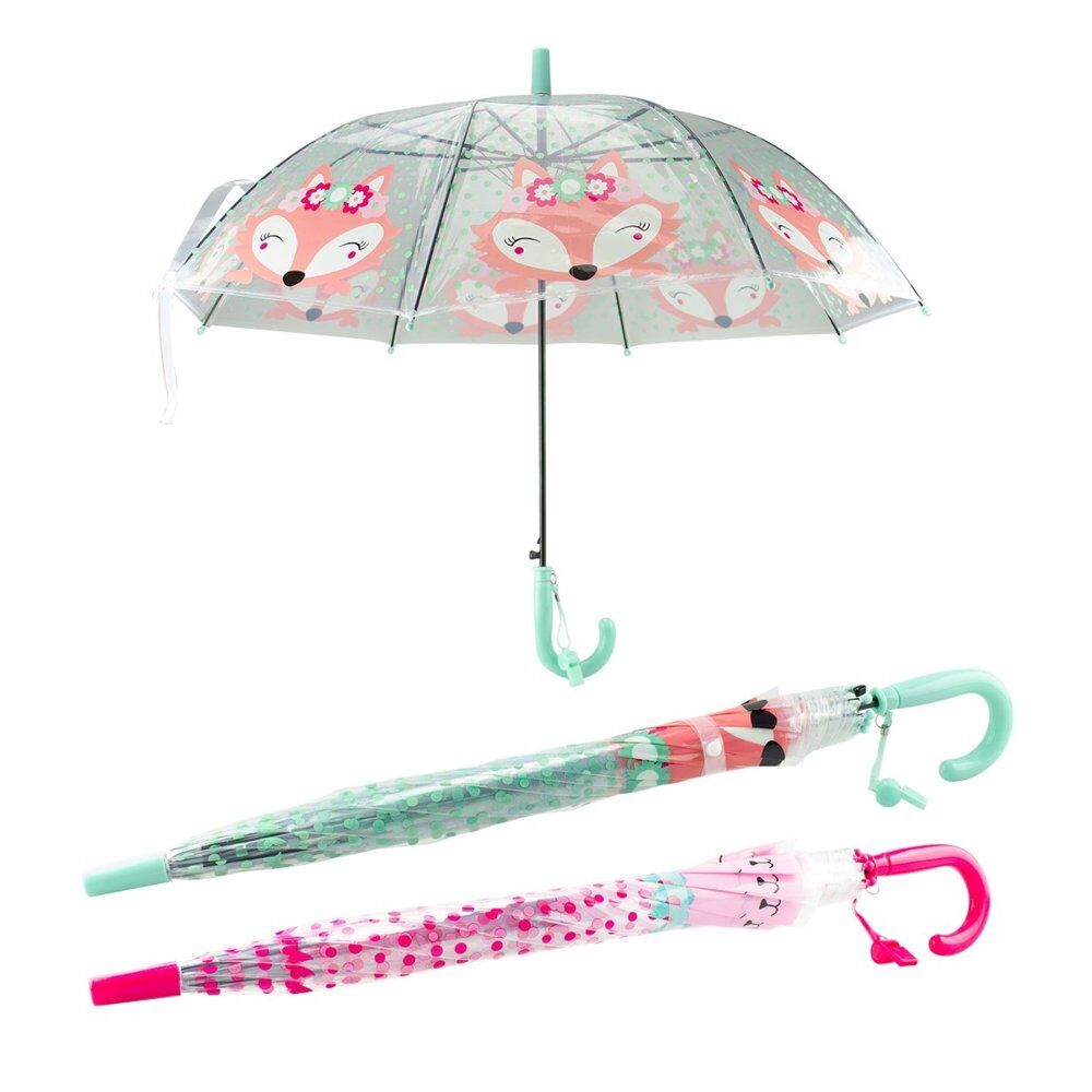 Kids Clear Dome Umbrella Fox Print - Random Colour Supplied Pack of 4