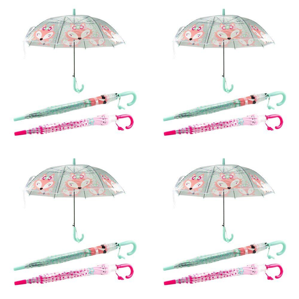 Kids Clear Dome Umbrella Fox Print - Random Colour Supplied Pack of 4