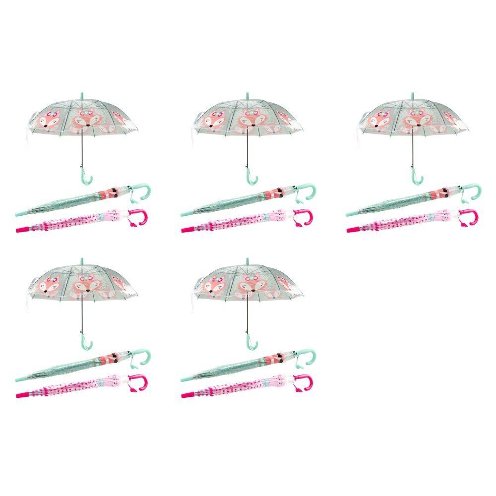 Kids Clear Dome Umbrella Fox Print - Random Colour Supplied Pack of 5