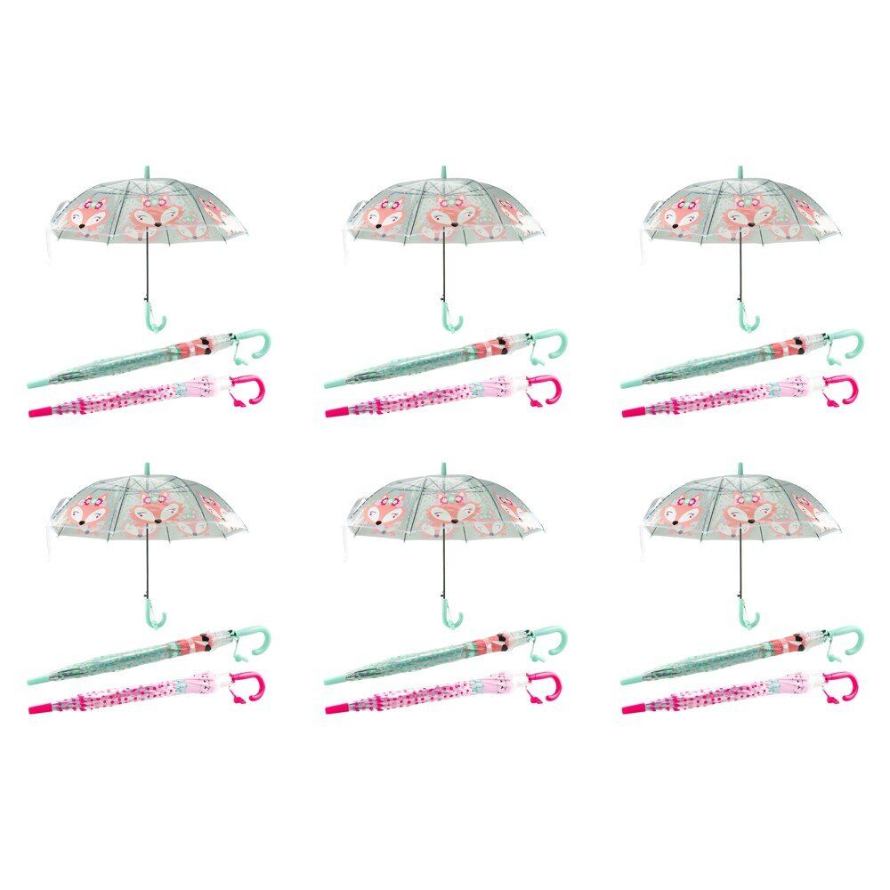 Kids Clear Dome Umbrella Fox Print - Random Colour Supplied Pack of 6
