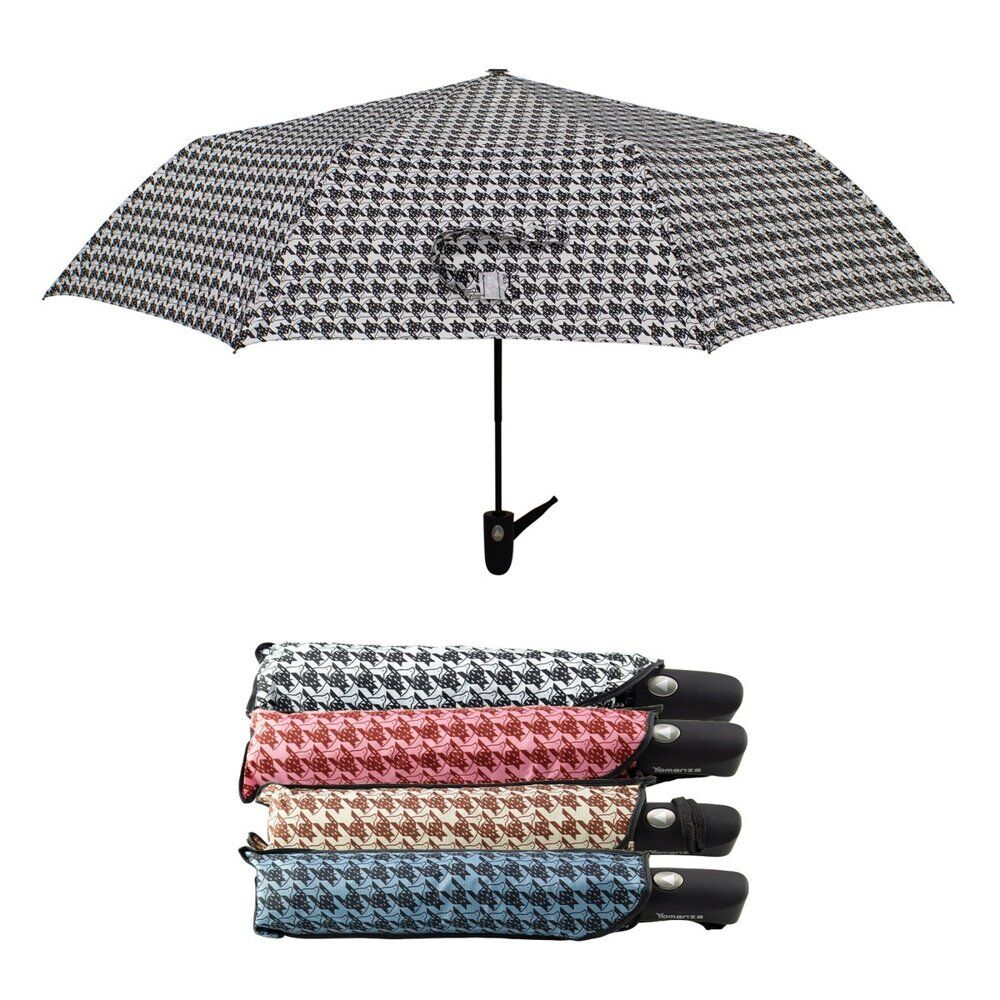 Compact Folding Umbrella Houndstooth Print Push Button Assorted Colours - Random Colour Supplied Pack of 6