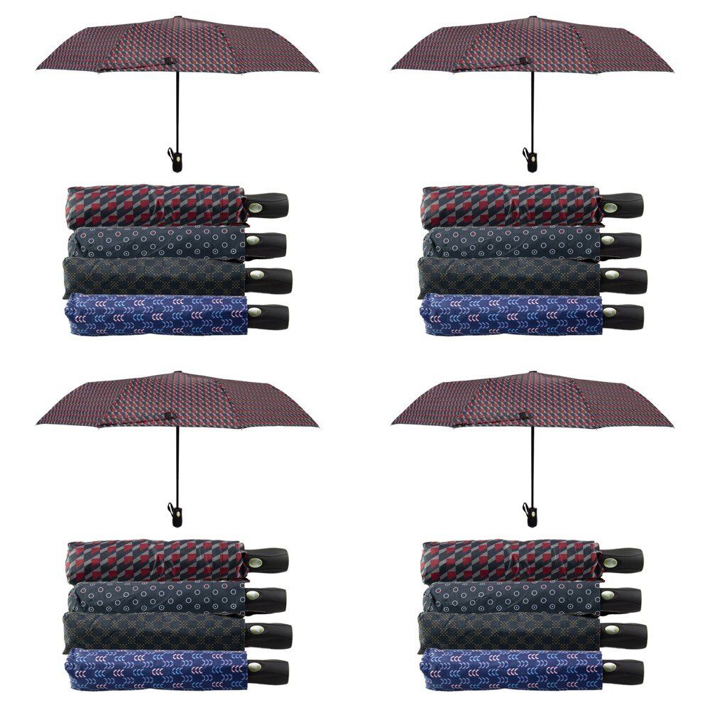 Compact Folding Umbrella Geometric Prints Push Button Assorted - Random Design and Colour Supplied Pack of 4