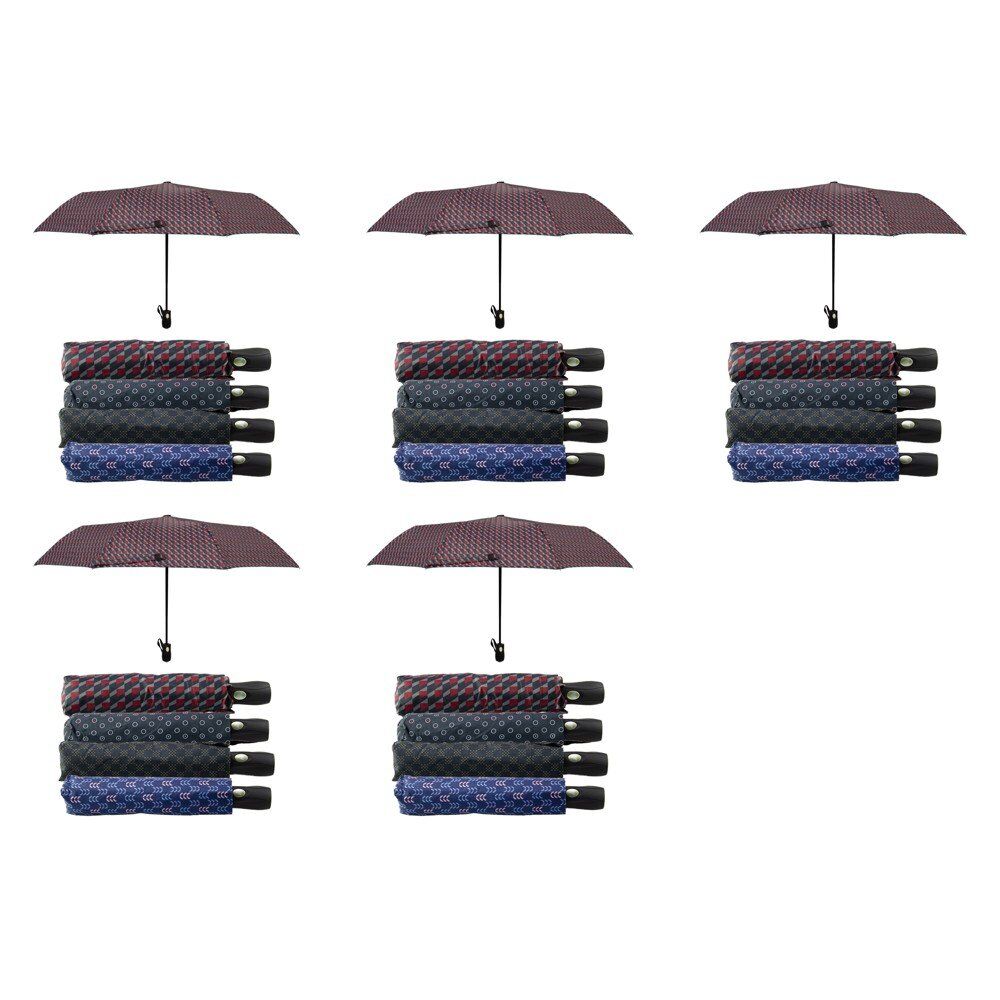 Compact Folding Umbrella Geometric Prints Push Button Assorted - Random Design and Colour Supplied Pack of 5