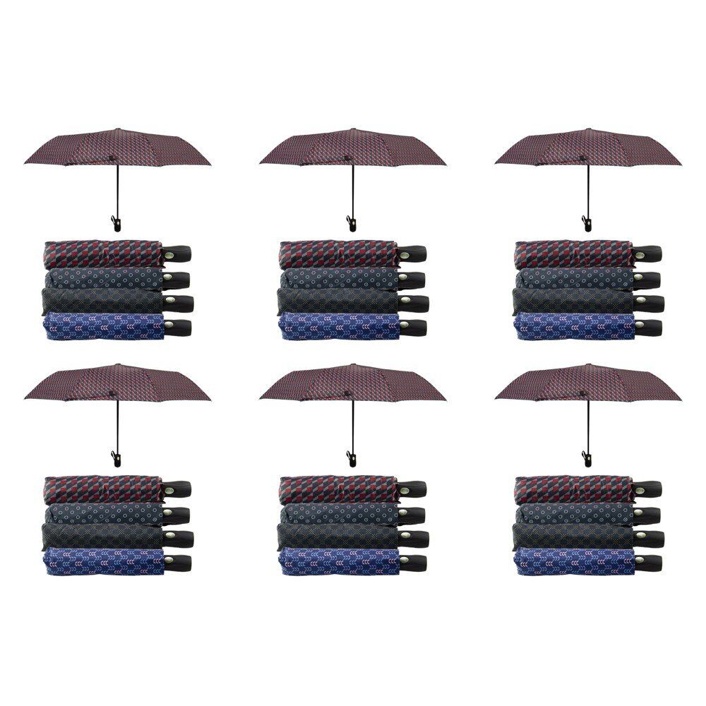 Compact Folding Umbrella Geometric Prints Push Button Assorted - Random Design and Colour Supplied Pack of 6