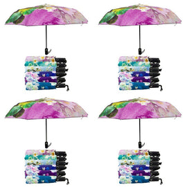 Compact Folding Umbrella Floral Prints Push Button Assorted Designs - Random Design Supplied Pack of 4