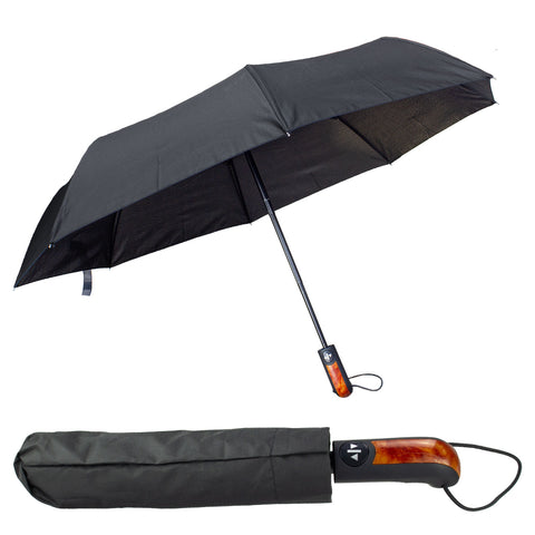 Black Travel Umbrella Auto Open & Close Straight Handle Wind Resistant
