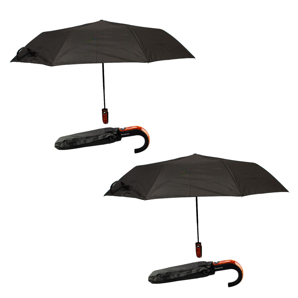 2 Pack Umbrella U Shaped Handle Black Windproof Automatic Open Close