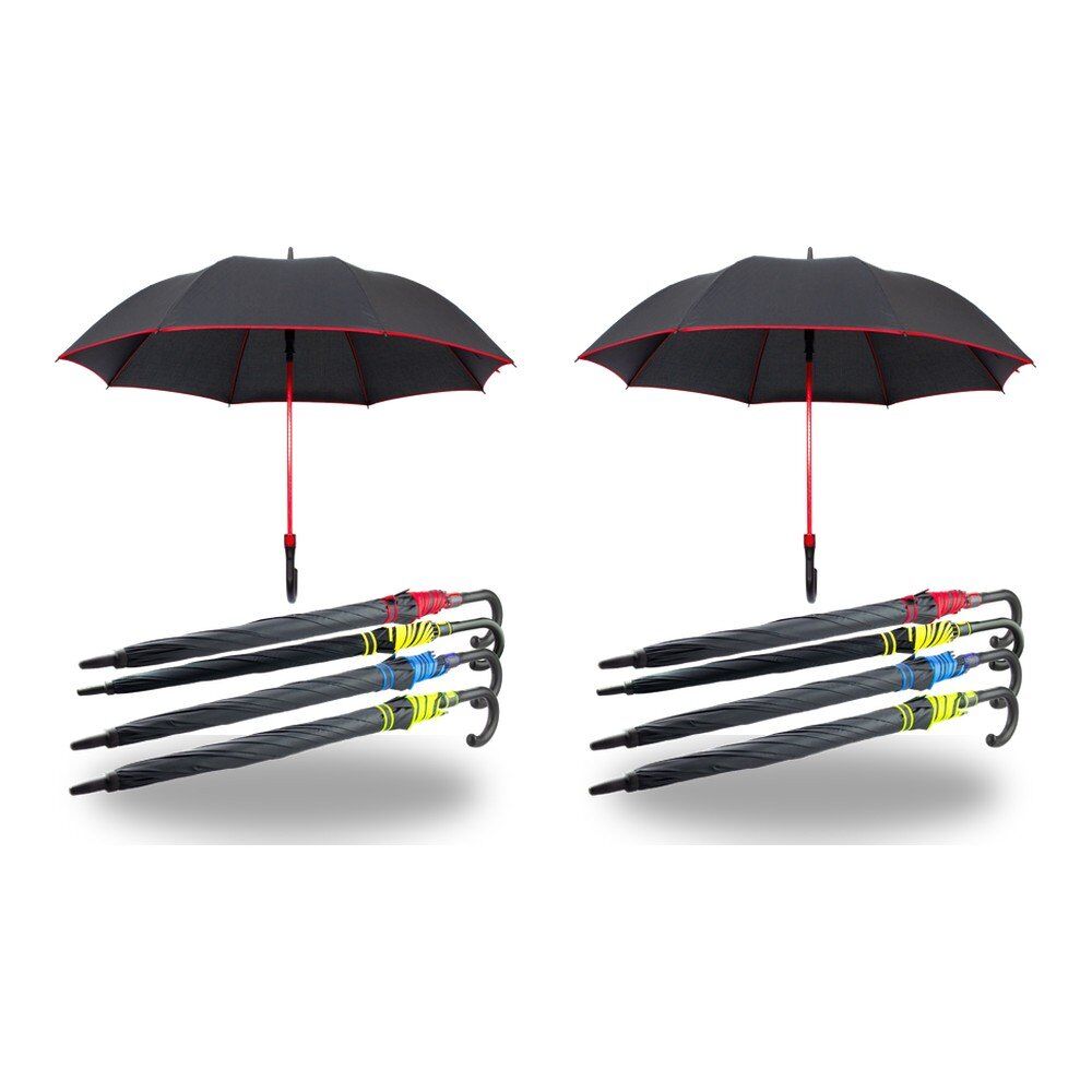 Long Black Umbrella U Shaped Handle Coloured Trim Assorted Colours - Random Colour Supplied Pack of 2