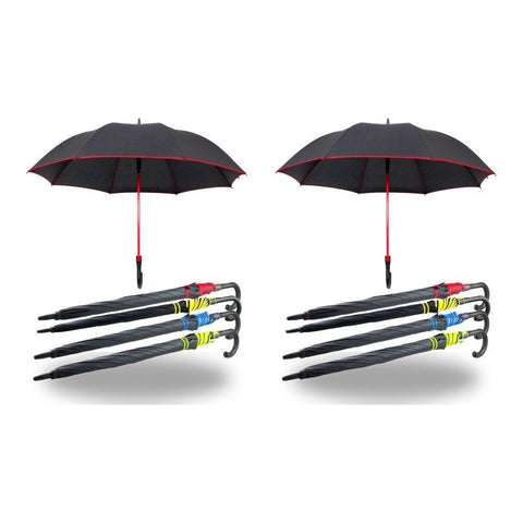 Long Black Umbrella U Shaped Handle Coloured Trim Assorted Colours - Random Colour Supplied Pack of 2