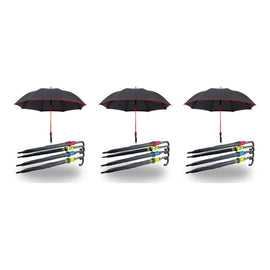 Long Black Umbrella U Shaped Handle Coloured Trim Assorted Colours - Random Colour Supplied Pack of 3