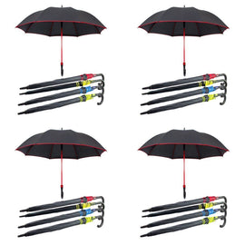 Long Black Umbrella U Shaped Handle Coloured Trim Assorted Colours - Random Colour Supplied Pack of 4