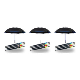 Long Black Umbrella Straight Handle Coloured Trim Assorted Colours - Random Colour Supplied Pack of 3