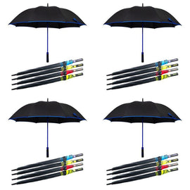Long Black Umbrella Straight Handle Coloured Trim Assorted Colours - Random Colour Supplied Pack of 4