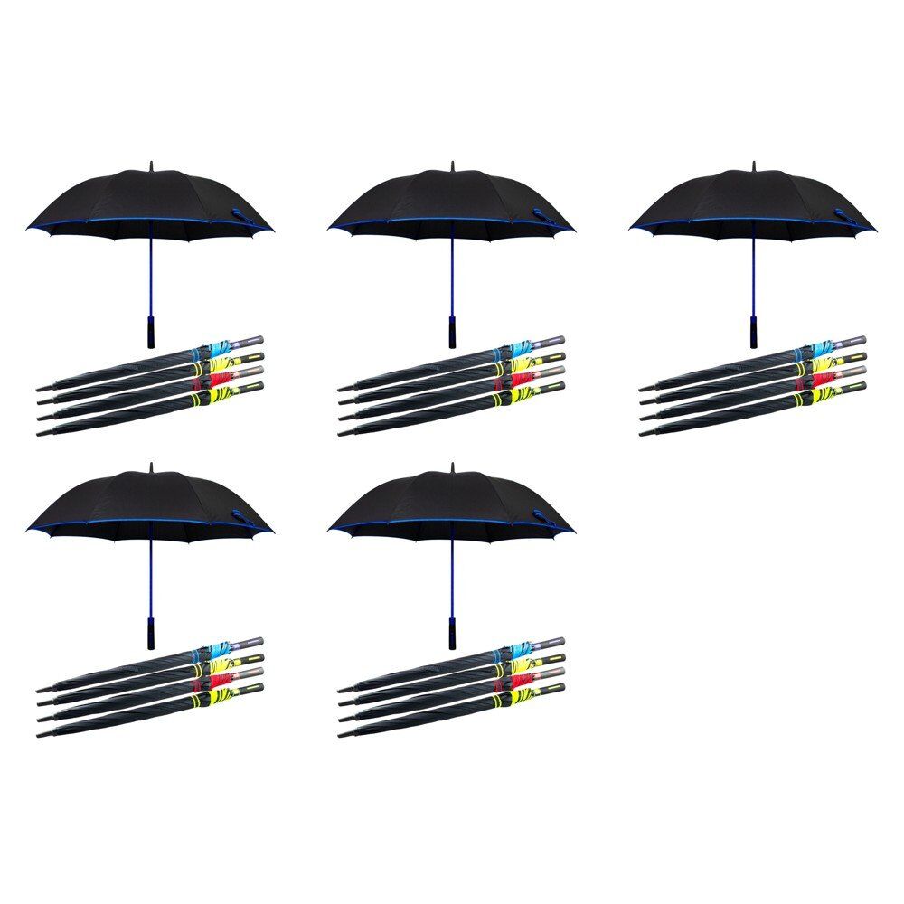 Long Black Umbrella Straight Handle Coloured Trim Assorted Colours - Random Colour Supplied Pack of 5