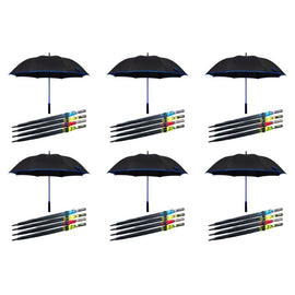 Long Black Umbrella Straight Handle Coloured Trim Assorted Colours - Random Colour Supplied Pack of 6