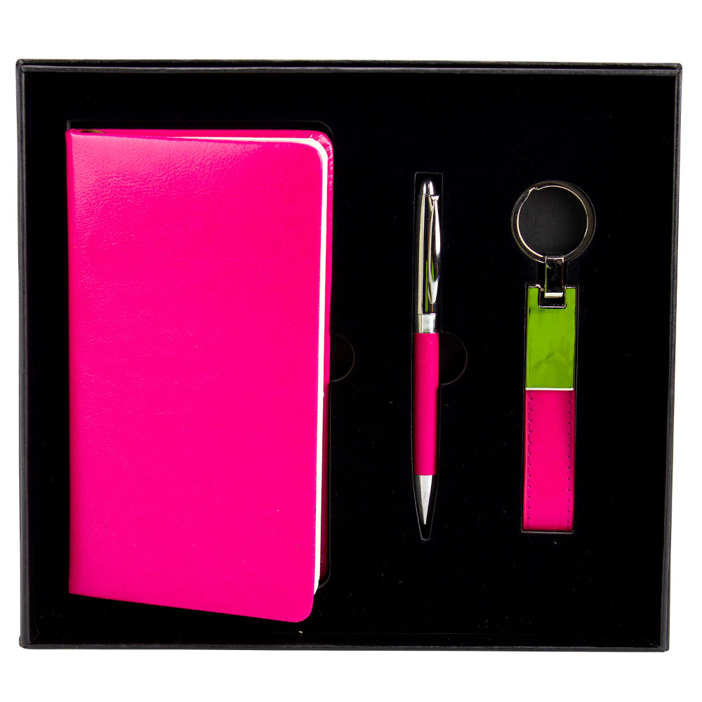 Office Essentials Pen And Notepad With Matching Keyring In Pink Colour