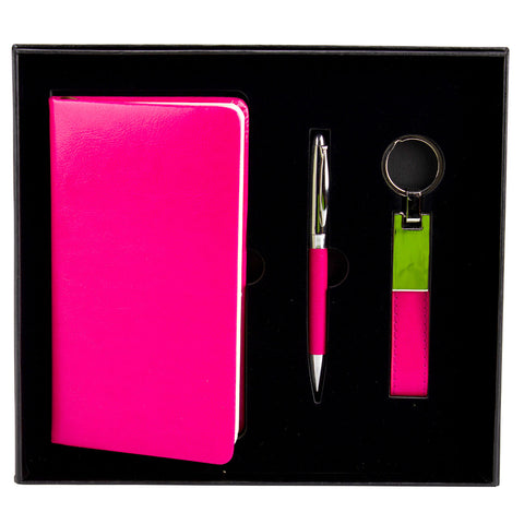 Office Essentials Pen And Notepad With Matching Keyring In Pink Colour
