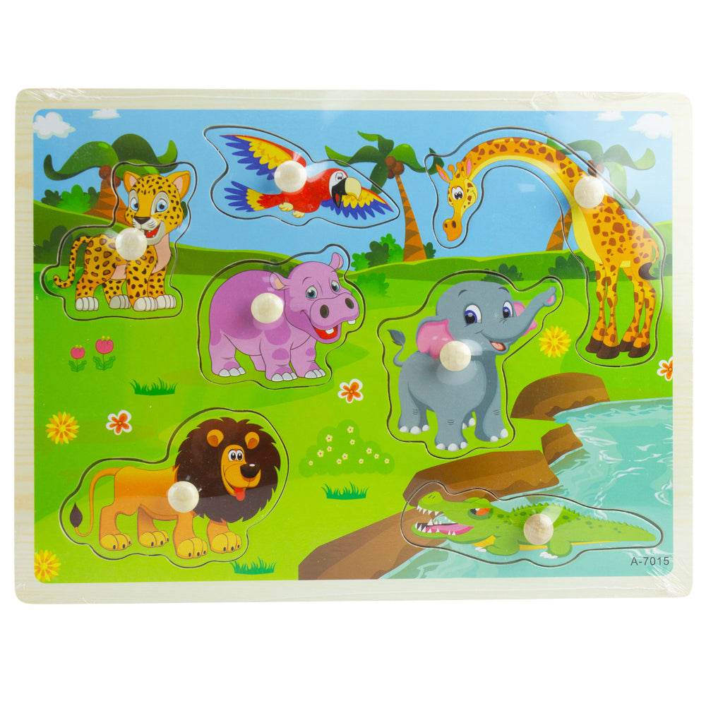 Kids Early Learning Wooden Puzzle Jungle Animals Design