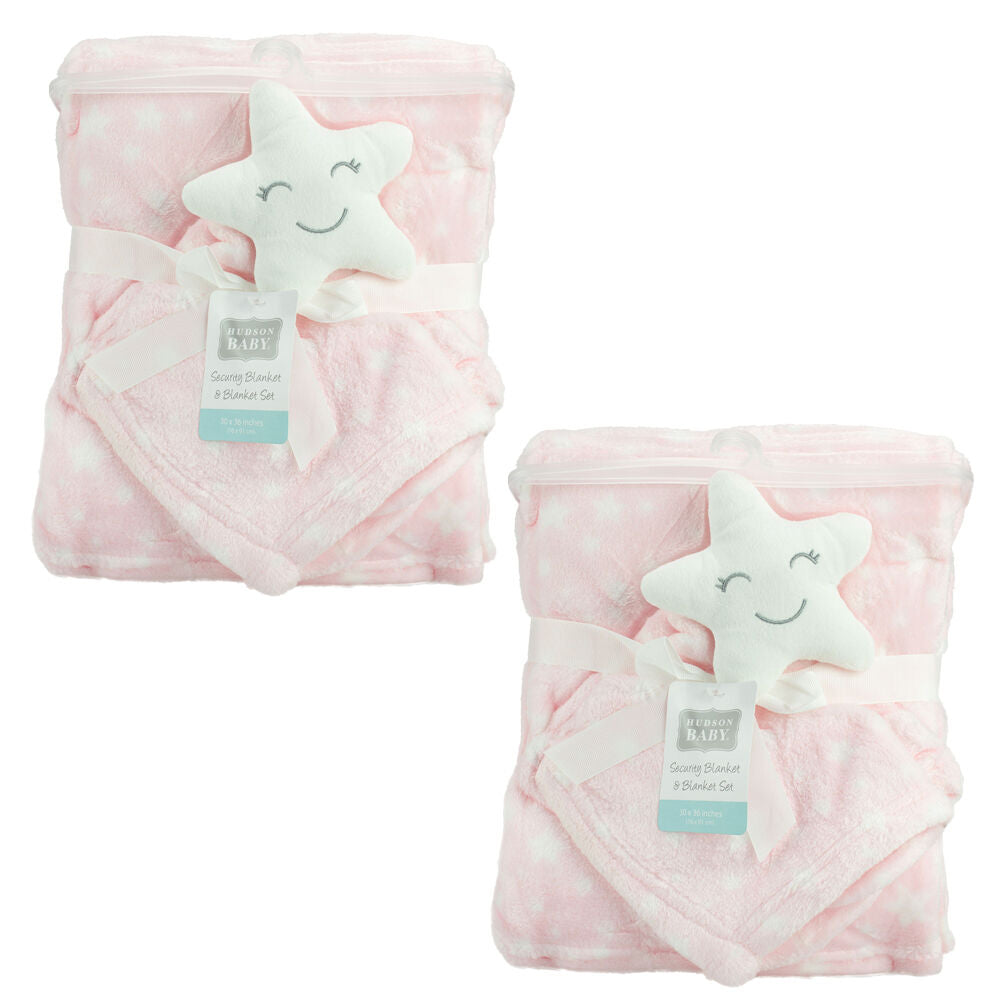 Baby Blanket Security Blanket Set Pink Star Design 2 Pack