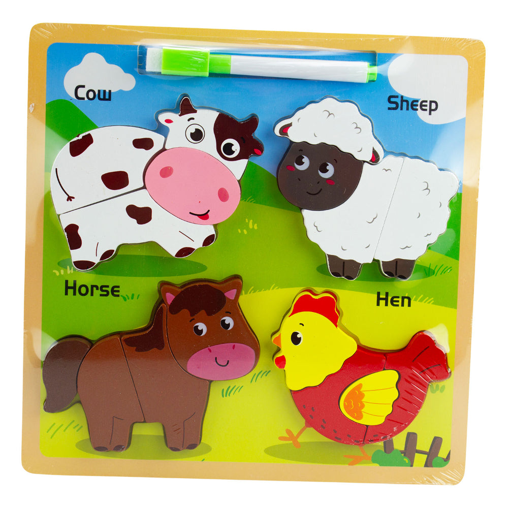 Kids Wooden Puzzle Farm Animal Design Cow Sheep Horse And Hen